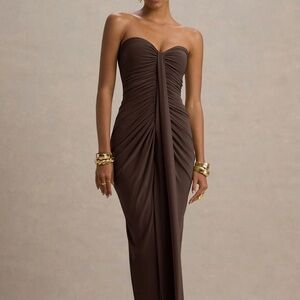 Chic Strapless Brown Maxi Dress